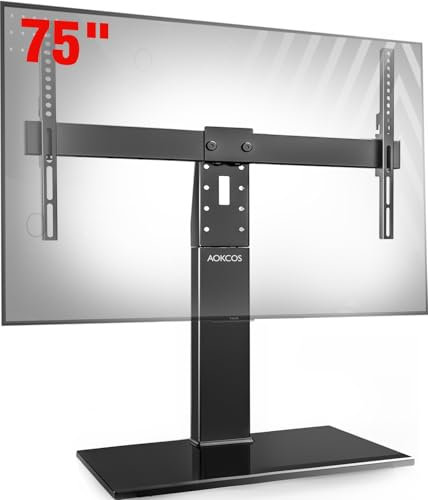 AOKCOS Supporto TV da Tavolo Girevole per 32-75 Pollici, Piedistallo TV Universale con Base, Porta TV Altezza Regolabile Max VESA 600x400mm 50KG