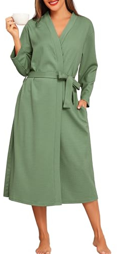 Lovasy Womens Waffle Dressing Gowns Cotton Lightweight Laides Kimono Robes Long Spa Bath Robe