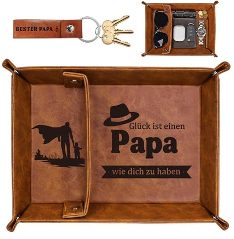 Papa Geschenk Weihnachten, Weihnachtsgeschenke für Bonus Papa, Bester Geschenk für Vater Geburtstag Von Tochter Sohn, Geburtstagsgeschenk für Stiefvater, PU-Leder Taschenleerer Ablage Tablett