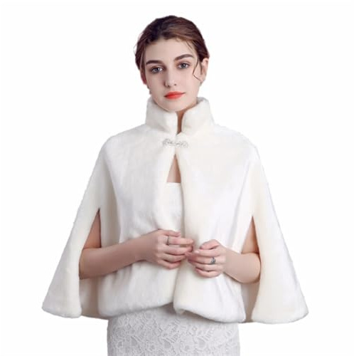 BESTORI Femmes Châle Étole en Fausse Fourrure Veste de Mariée Cape De Mariage Veste Hiver Chaud Boléro Shrug, Blanc