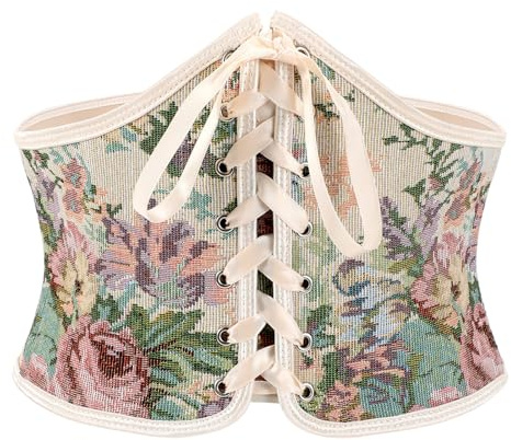 LEACOOLKEY Corsetto floreale da donna con lacci, cintura a vita larga, cintura da corsetto per vestire, B-albicocca con fiori rosa, (87cm)Fit Taille Größe 77-89cm