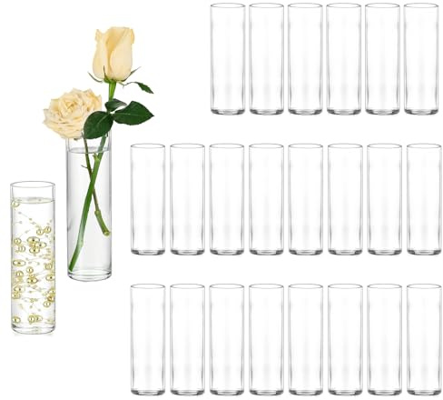 Hewory 24 små vaser för bröllopsbordsdekoration: set med små glasvaser för bröllopsdekorationer - 15 cm glasvas liten cylinder blomvas för bröllopsfest baby