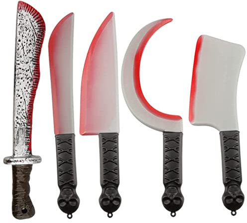 Ssguopte 5 Pack Halloween Simulation Plastic Machete Props, Scary and Realistic Machete Props with Fake Blood
