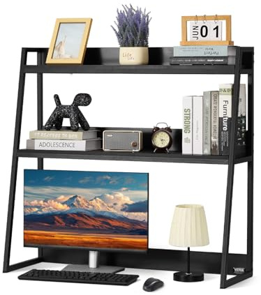 VEVOR Desktop Bookshelf, 2-Tier Desktop Storage Organizer, 37.4 x 12.6 x 35.4 Office Desk Storage Rack Display Shelf, Desktop Bookshelf Hutch with Anti-Slip Feet Pads, for Office, Home & Dorm Black