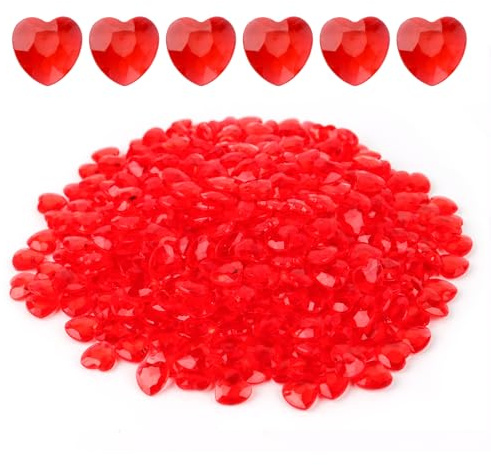 BigKego 500 pezzi di cristalli a forma di cuore, 12 mm, colore rosso, pietre decorative in acrilico a forma di cuore, decorazione da tavolo, decorazione fai da te, per matrimonio, fidanzamento, San