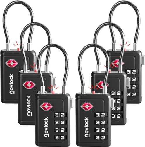 NOVLOCK Cerraduras de equipaje aprobadas por la TSA con indicador de inspección y reiniciables de 4 dígitos, combinación fácil de leer, cerraduras TSA para equipaje, maletas, mochilas y bolsas de