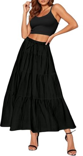 Genérico Ofertas Julio 80S Skirts For Women Falda Larga Bohemia con Volantes Y Vuelo para Uso Diario Y Festivo para Mujer-Falda Maxi De Falda Larga Elastica Mujer Bohemia Nina