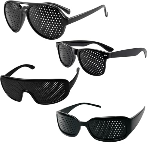 QhgPnt Pinhole Glasses, 4 Pack Vision Correction Glasses for Improving Vision, Pin Hole Correction Glasses for Daily Commute, Travel Protection, Home Storage