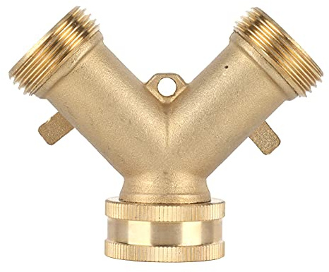 Keenso Divisor de manguera de latón de 2 vías en forma de Y G3/4 con válvula de bola de grifo de agua para invernadero de jardín, accesorios de manguera duraderos