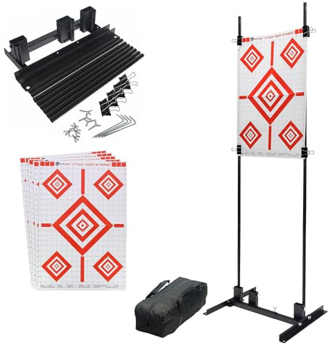 Shooting Target Holder Stand Set – Adjustable Metal Stand for Air Rifles, Airsoft, BB Guns & Paintball, Portable Target Holder with Clips, Pegs & Carry Bag for Home or Range Practice (Option 1)
