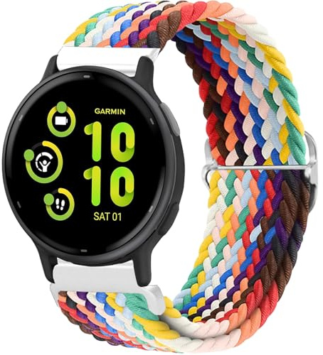 Wownadu 20 mm vävt klockarmband kompatibelt med Garmin Vivoactive 6/5/3, Venu, Venu sq/sq 2, Forerunner 55/165/245/645 tygband dam herr reserv, justerbar sportrem