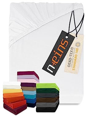 npluseins klassisches Jersey Spannbetttuch - vielen Farben + Größen - 100% Baumwolle 159.192, 140-160 x 200 cm, weiß