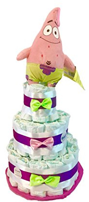 Tarta de pañales Bob Esponja Patricio (Talla 2 (3-6 kg)) by MomentosGourmet Añade tu dedicatoria personalizada. Regalo para bebé muy práctico. Cesta Canastilla recién nacido. Diaper Cake