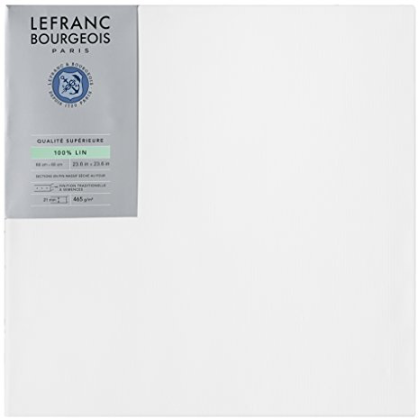 Lefranc Bourgeois 111243 Keilrahmen aus 100% Leinen in Premium Qualität, gebrauchsfertig Grundiert mit Titandioxid Gesso, seitlich genagelt auf massivem Kiefernholz - 60x60cm