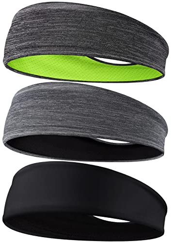 EasYoung Headbands for Men, 3-Pack Sweat Wicking Men's Headbands, Mens Sport Headbands for Running, Non-Slip, Breathable 08.DarkGrayYellow+LightGray/Black+Black