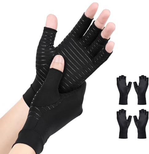 AovYoo 2 Paar Arthrose Handschuhe mit Kupfer,Fingerlose Kompressionshandschuhe,Arthriti Gaming Handschuhe für Arbeit Schlafen Sport,Bietet Halt und Wärme für die Finger(M)