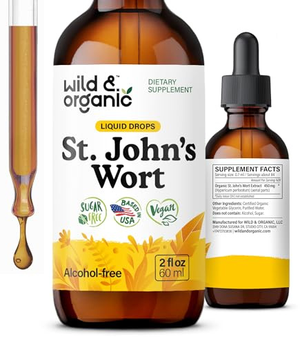 Wild & Organic St Johns Wort Tincture - Mood Support - Relaxing St. John's Wort Supplement - Liquid Hypericum Perforatum Herb Drops - Vegan, Sugar & Alcohol-Free - 2 fl oz