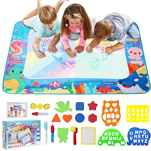LEcylankEr Tappeto Magico 120 x 90 CM, Acqua Grandi per Bambini 2-7 Anni - Doodle Magico, Giocattolo Educativo/Regalo (Oceano)