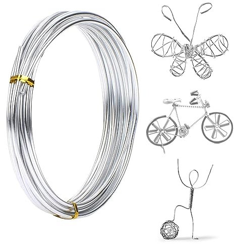 Basteldraht 1mm x 20 m, Draht zum Basteln Schmuckdraht, Aluminiumdraht Bindedraht Modellierdraht, Silberdraht, Schmuckdraht für Schmuck, Dekoteile,DIY-Skulpturen,Kranzherstellung & Bonsai-Bäume