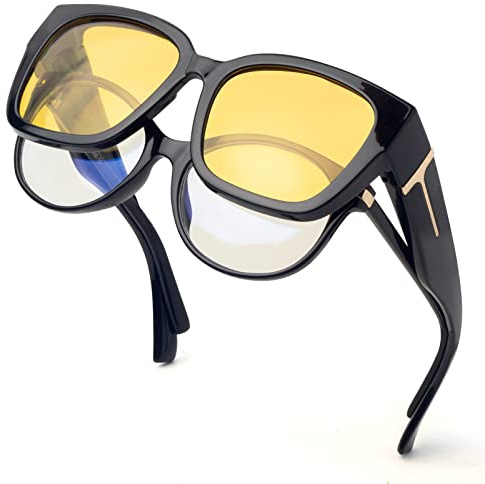 Face Shadow Night Driving Glasses Ultralight to Fit Over Glasses for Women Men, Anti Glare Polarized HD Night Vision Glasses