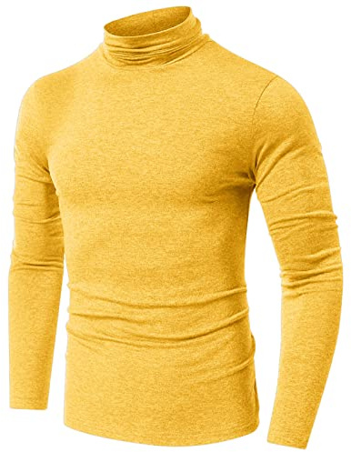 AIEOE Dolcevita termico da uomo in tinta unita maglioni maglieria classico slim fit pullover maglione caldo inverno maglione lavorato a maglia confortevole traspirante dolcevita basic top, Giallo, XL
