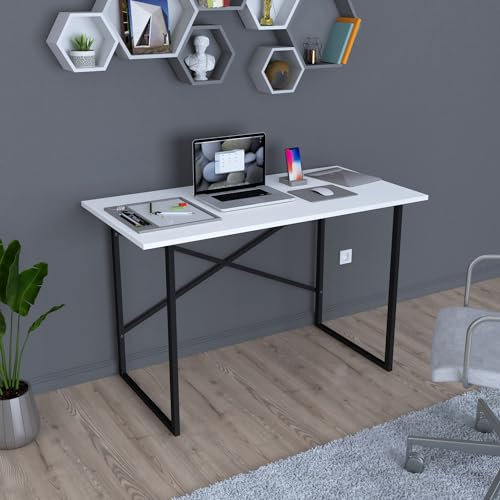 [en.casa] Schreibtisch Tjeldsund Bürotisch mit Metallgestell Arbeitstisch für Homeoffice Computertisch im Industrie-Design 120x60x75cm Weiß