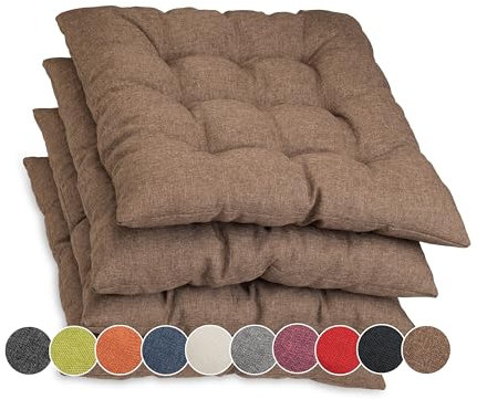 sunnypillow 4er Set Stuhlkissen mit Bändern 45x45 cm - Bequeme Polsterauflage 8cm dick - Auflage für Stühle/Bänke in Haus und Garten Sitzkissen Sitzauflage Gartenkissen Outdoor/Indoor - Braun