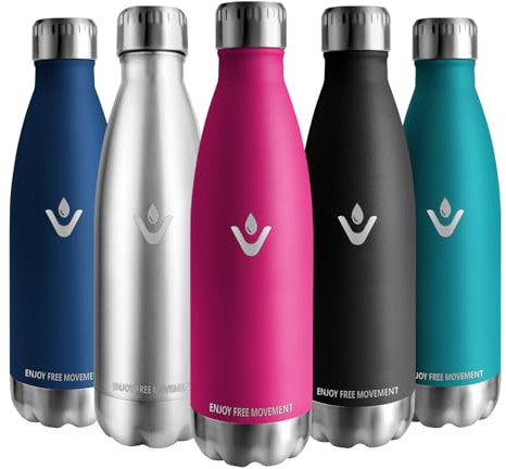 Vikaster Botella de agua, 500ml Botella agua acero inoxidable, Mantener 12H Caliente/24 Frío, Termo Sin BPA, Botella termica Niños, Adultos, Deporte, Oficina, Exteriores
