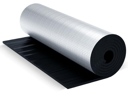 Insulating Radiator Reflectors Self Adhesive, Thermal Insulation Foam Soundproof Cotton Layer, 5mm Thick Aluminium Foil Membrane Vapour Barrier Insulation Roll, for Floor, Van, Camper, Wall, Roof (Si