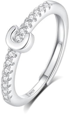 INFUSEU Anillo Inicial, 925 Plata De Ley Ajustable Letra C Anillos Apilables Alfabeto Mayúscula Joyería Personalizada Cumpleaños Regalo Dama Mujeres Niñas