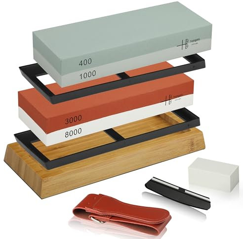 hajegato Actual Grit Premium Material Sharpening Stone Set 400 1000 3000 8000 Whetstone Japanese Knife Sharpener Stone Whetstone for Sharpening Knives Wet Stone