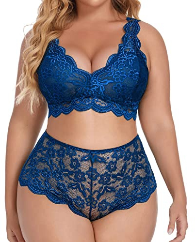 Lingerie Femme Sexy Ensemble en Dentelle Grande Taille Soutien-Gorge Push Up Deux Pièces Brassière sans Armature Nuisettes et Deshabillés Culotte Sensuelle Sexy pour Femmes