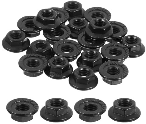 QUARKZMAN M5 x 0,8 mm räfflade flänsade hexagonala självlåsande muttrar, 20 st metrisk hexagonal flänsad mutter halkfri rostfritt stål 304, full tråd, polerad finish, svart