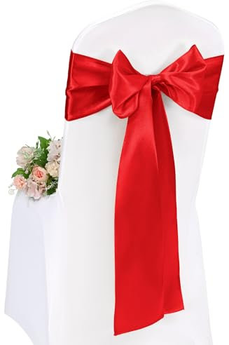 Pesonlook 50 fasce rosse per sedie, in raso, 17 x 275 cm, fasce per sedie, con fiocco, per feste di nozze, decorazioni per hotel (17 x 275 cm)
