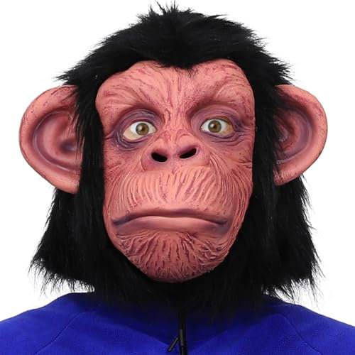 shayulajiao Monkey Mask - Funny Realistic Full Head Latex Animal Costume for Halloween, UK Carnival, Cosplay & Animal Parties (Breathable, One Size)