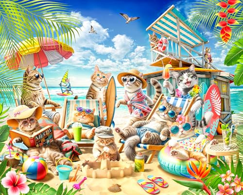 VCC – Puzzle chat sur la plage 1000 pièces – Puzzles cool pour adultes et familles – Grandes pièces emboîtables – 76,2 x 61 cm