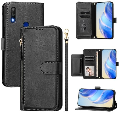 Compatible avec Honor 9X Coque,Compatible avec Huawei P Smart Z STK-LX1 / Y9 Prime 2019 STK-L21 STK-L22 STK-LX3 Flip PU Cuir Zip Portefeuille Etui pour téléphone Portable Black