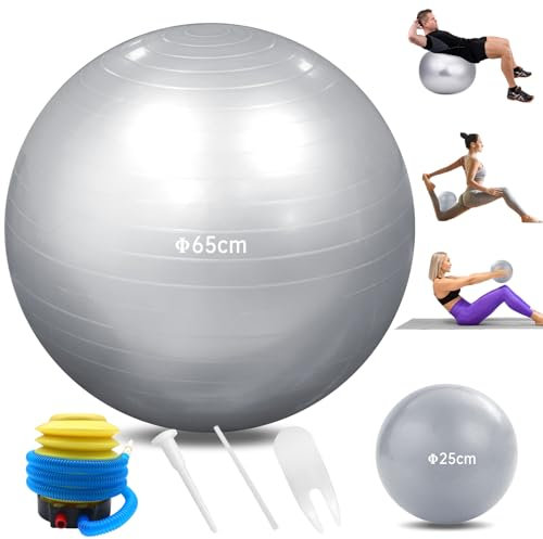 Gymnastikball,Pezziball,Geburtsball,65cm Fitnessball groß und 25cm Pilatesball Set, für Zuhause, Fitnessstudio und Büro Hautfreundlicher Sitzball Reha Hometraining Balanceball Sport 2 stk