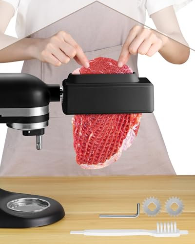 HOMGEN Attendrisseur de viande Accessoire pour Mixeur Kichen Aid - Engrenage en Acier Inoxydable, Compatible avec Tous les Modèles Kichen Aid, Machine à Attendrir la Viande, Noir