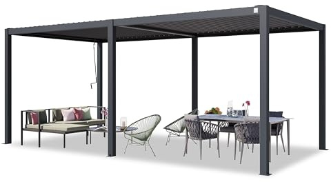 PRIMEYARD Pérgola 3x6 m Postes de Aluminio con Techo de Lamas de Acero pabellón de jardín Antracita
