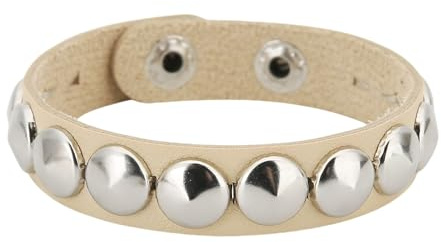 HUIANGLIYG Pulsera de Cuero con Tachuelas para Hombres y Mujeres, Ajustable, Hecha A Mano, con Botón A Presión, Estilo Punk Rock, con Púas Redondas, Joyería para Adolescentes, Color Albaricoque.