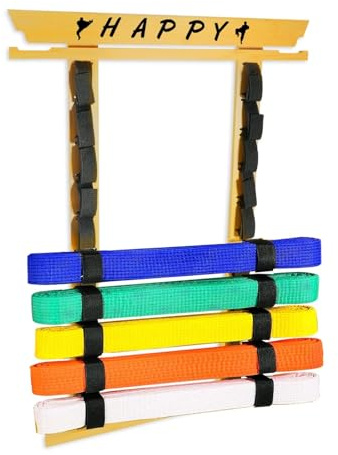M.J COMFY-LIFE Karate Belt Display Rack10-Slot Martial Arts Belt Holder with Medal Hooks Stickers Taekwondo Judo Belt Organizer for Dojo Home Decor (Bamboo wood)