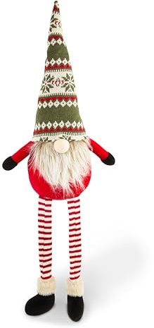 Excelsa Gnomo Natalizio Decorativo, Tessuto Rosso e Verde con Motivo Nordic, Gambe a Righe, 30 cm, per Interni