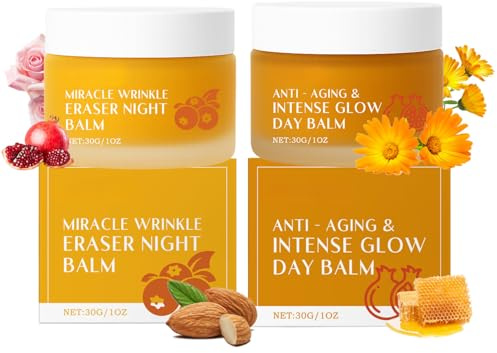 Organic Day & Night Face Cream Set for Mature Skin – Anti-Ageing Moisturiser with Pomegranate, sweet almond oil & Rose – Deep Hydration, Firming & Nourishing Skincare, 30ml x 2