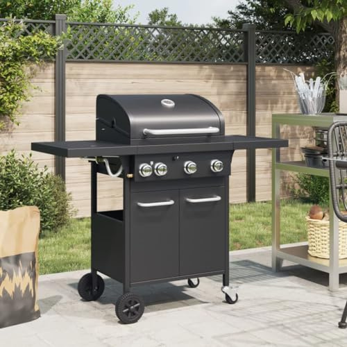INLIFE Barbecue Gril à gaz avec 4 brûleurs Noir Acier Enduit de poudre-367584