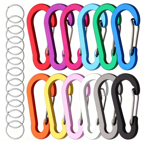 12 Mousqueton Multifonction, 50mm Mousquetons Porte Clé, Mousqueton en Aluminium, pour Sports de Plein Air, Randonnée, Camping et Pêche
