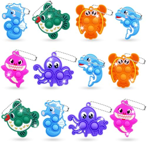 Yeefunjoy 12Piezas Mini Llavero de Silicona Juguetes, Mini Animales Sensorial Bubble Juguete Pop Fidget It Toys, Juguete Antiestres Recuerdos de Fiesta para Niños Adultos Autismo Gadgets de Fiesta