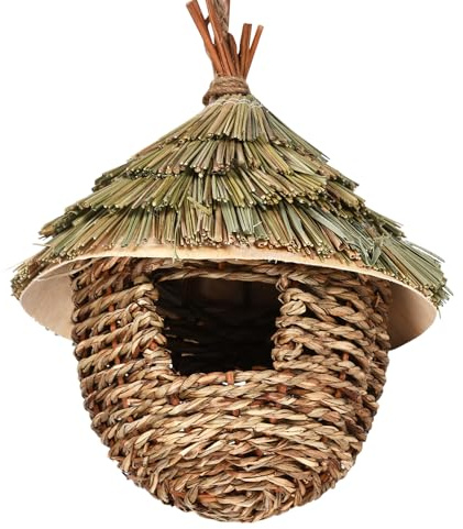 Casa per colibrì tessuta a mano: paglia per uccelli 17 x 22 cm