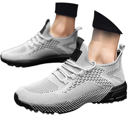 Zapatillas de Running Transpirables para Hombre Ligeras atléticas Caminar Antideslizantes Gimnasio Entrenamiento Tenis Fitness Trotar Malla Deportivas (Light Gray, 43)