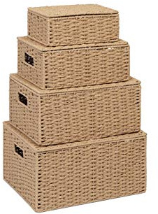 Arpan Storage Basket Hamper (Set of 4) - Storage Bin with Lid & Insert Handle for Easy Carrying - Convenient Storage Organizer Box - Including Small, Medium, Large, Extra Large(Natural)